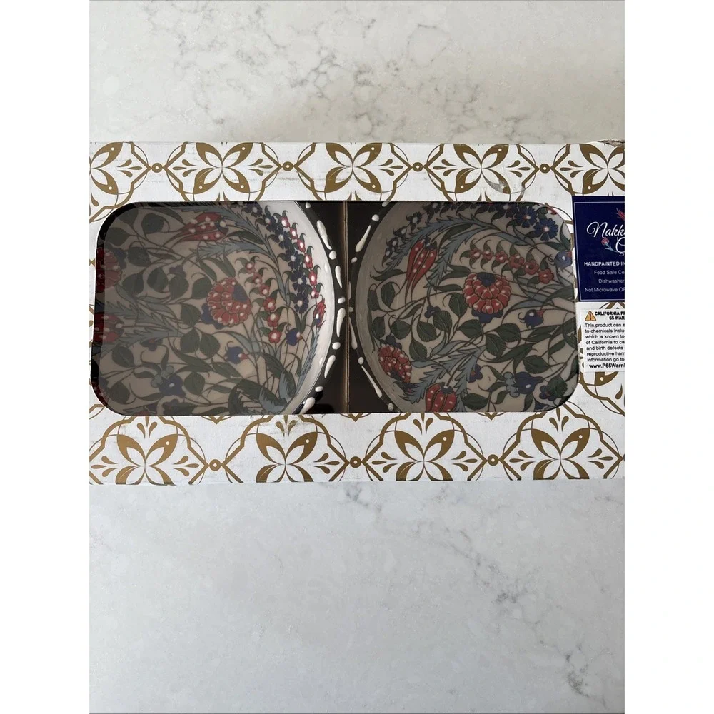 NEW Set 4 NAKKAS CINI Hand Painted TURKIYE‎ Turkey Ceramic Cereal Soup Bowls